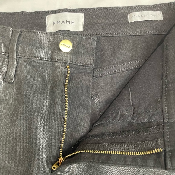 Frame High Rise Straight Coated  Stretchy Jeans in Noir Womens Size 29 - Picture 7 of 14